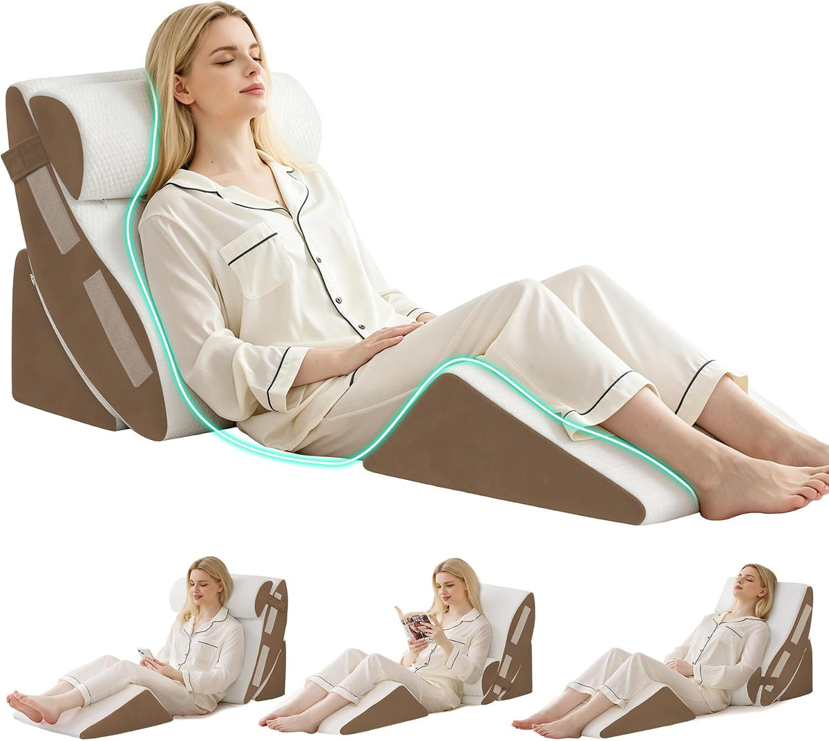 4PCS Wedge Pillow Set for After Surgery, White/Grey