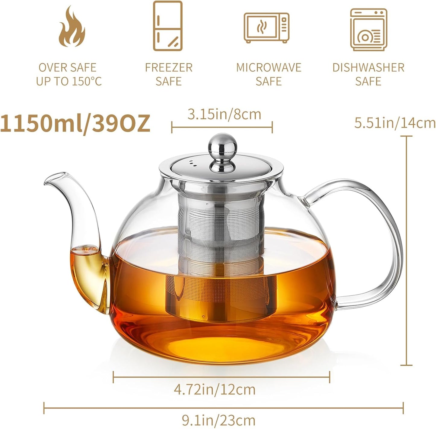 Glass Teapot with Removable Infuser, 20 oz/600ml Glass Tea Pot Small Borosilicate Tea Steeper Kettle with Loose Leaf Tea Strainer For Flower Blooming Tea, ClearTea Maker Pitcher
