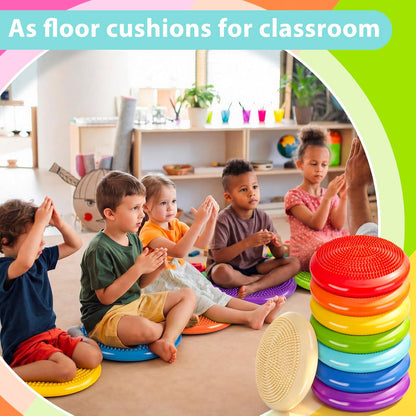 Amylove 6 Pcs Wiggle Seat Inflated Wobble Cushion for Sensory Kid 13 Inch Balance Disc Kids Flexible Seating Exercise Sensory Pad Chair Cushion for Classroom Office School (Bright)