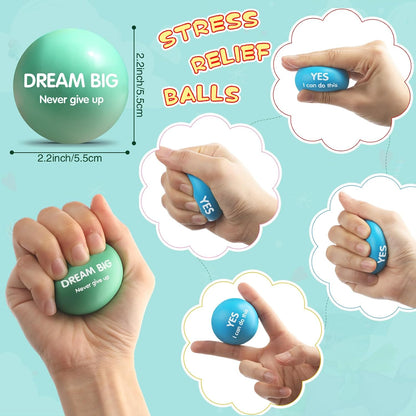Liliful 100 Pcs Motivational Stress Balls Bulk Inspirational Squeeze Balls for Adults Anxiety Relief Fidget Toys Office Employee Gifts Classroom Rewards 2.2 Inch (Bright Colors)