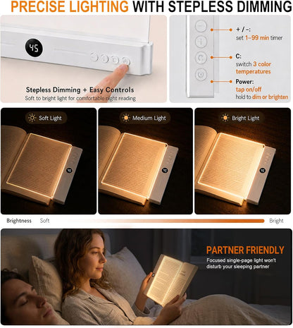 30 LED Book Light for Reading at Night in Bed, Rechargeable Book Page Light, 3 Color Temperatures, Stepless Dimming, 1-99 Min Timer, 2-in-1 Reading Light Light & Night Light, Gift for Readers White