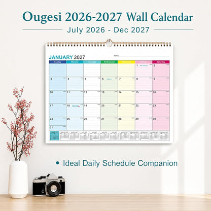 Large Wall Calendar 2026-2027, 18-Month Wall Calendar from July 2026 to December 2027, 15" x 22" 2026 Wall Calendar with Spacious Blocks, Julian Dates, Habit Tracker & Full-Year Reference for Home Office School Colorful