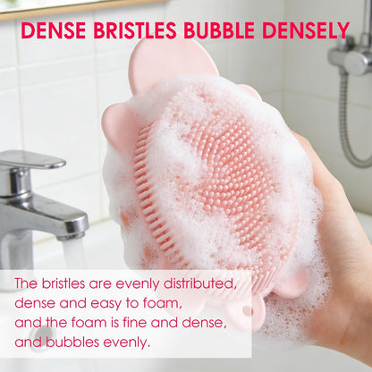 Baby Shower Brush,Kids Silicone Body and Back Exfoliating Mitt - Soft Bristles, Gentle Exfoliation, Cute Turtle Design Makes Children Love Bathing(Mint)