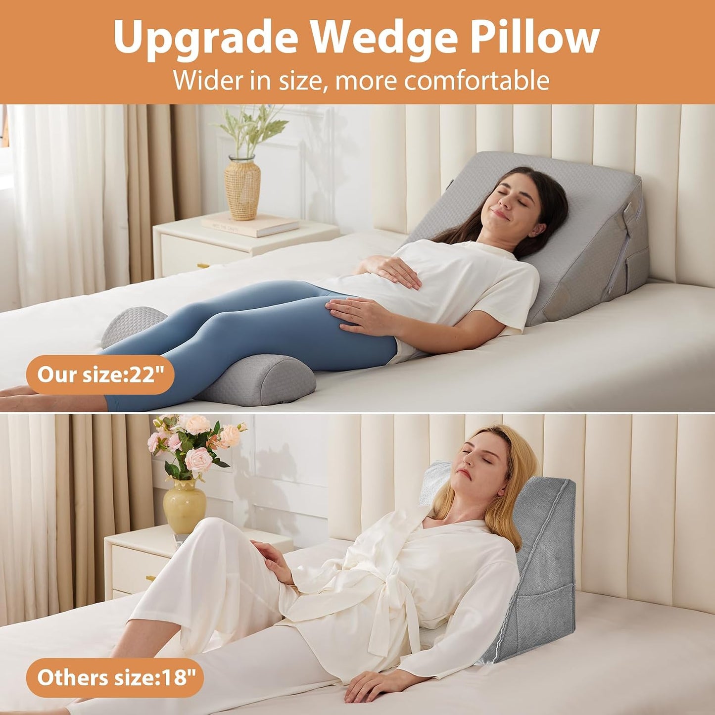 BIEEZZK Wedge Pillow Set for After Surgery, Wedge Pillow for Acid Reflux, Bed Wedge Pillow with Adjustable 9&12inch for Headboard,Sleeping, Orthopedic Memory Foam for Neck&Back Support, White/Grey