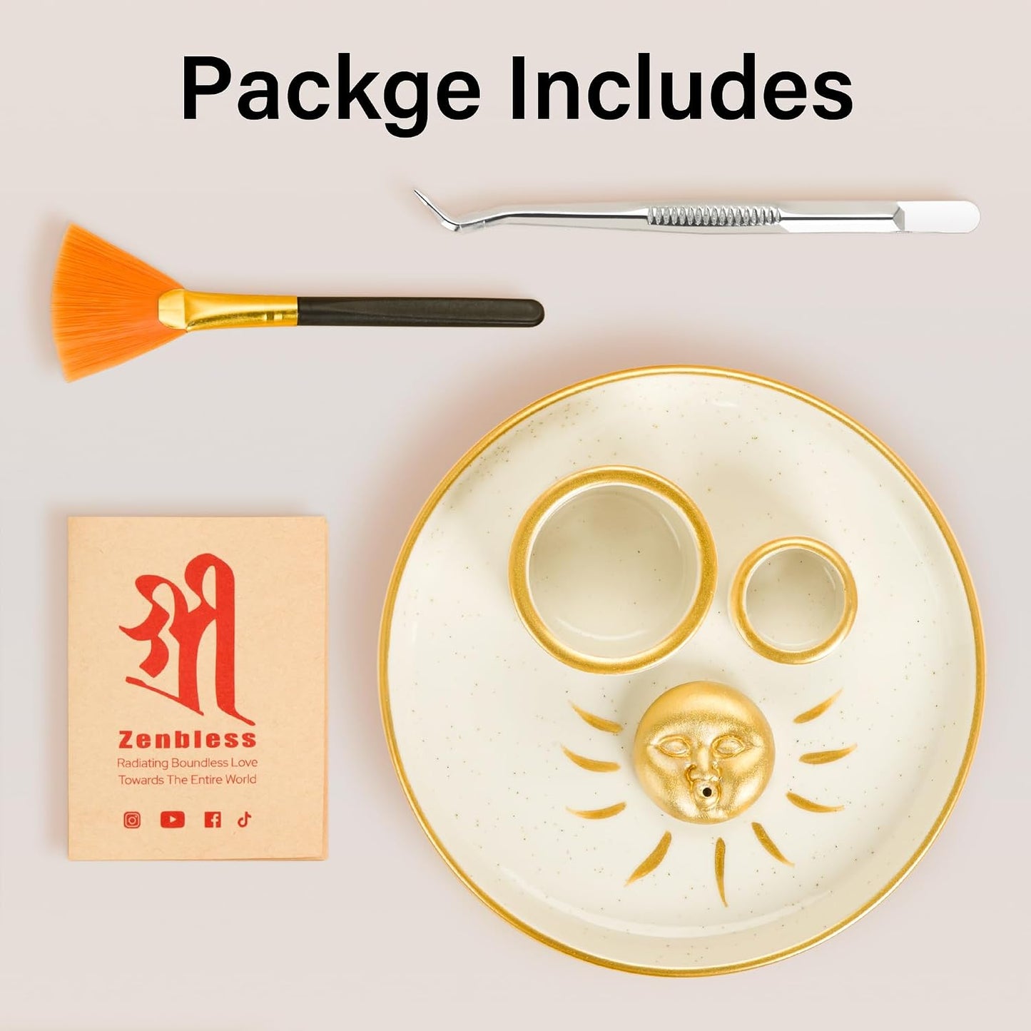 ZenBless Multifunction Incense and Candle Holder for Burning Sage, Palo Santo, Incense Sticks - 5.9" Ceramic Ash Catcher Tray for Meditation Room Home Decor Spritual Gifts (Gold)
