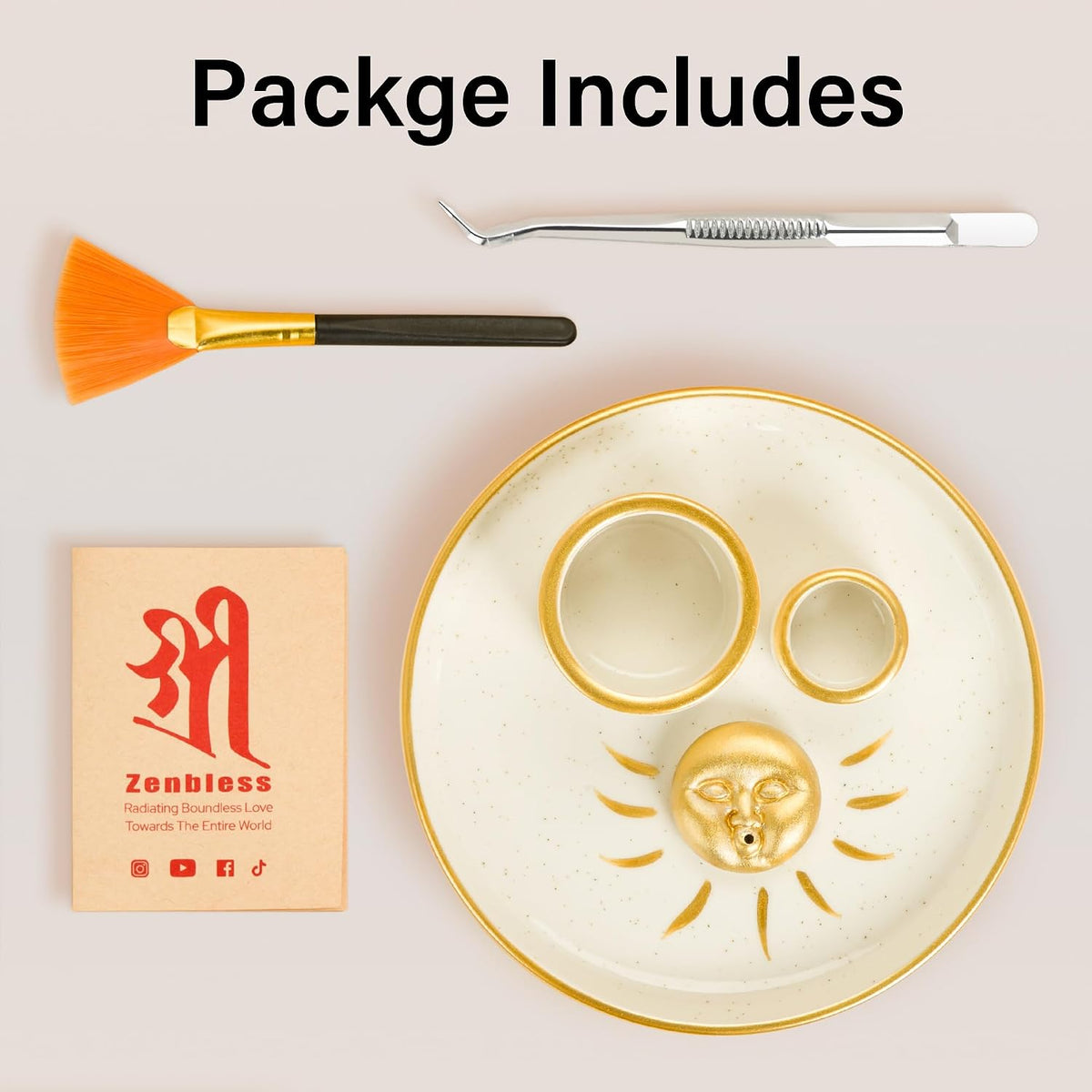 ZenBless Multifunction Incense and Candle Holder for Burning Sage, Palo Santo, Incense Sticks - 5.9" Ceramic Ash Catcher Tray for Meditation Room Home Decor Spritual Gifts (Gold)