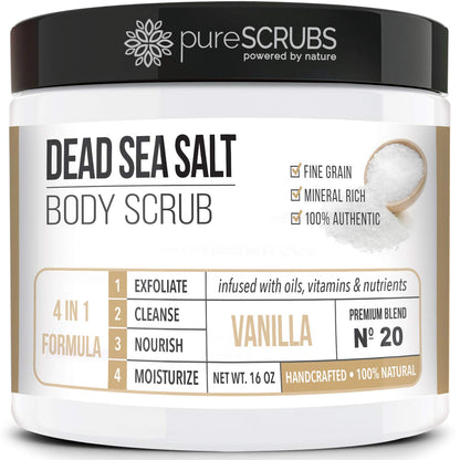 pureSCRUBS Premium Cucumber Body Scrub Set, Exfoliating Dead Sea Salt Scrub | Ultra Skin Smoothing, Deeply Moisturizing, Shower Scrub for Women, Softens Rough, Dry Skin, Includes Loofah, Spoon & Soap