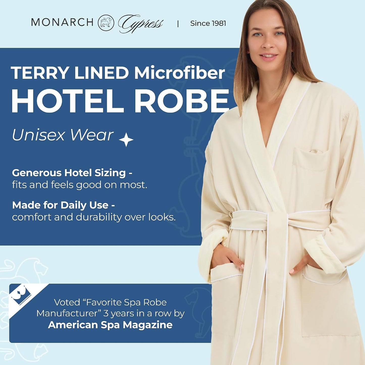 MONARCH Unisex Terry Lined Microfiber Hotel Robe