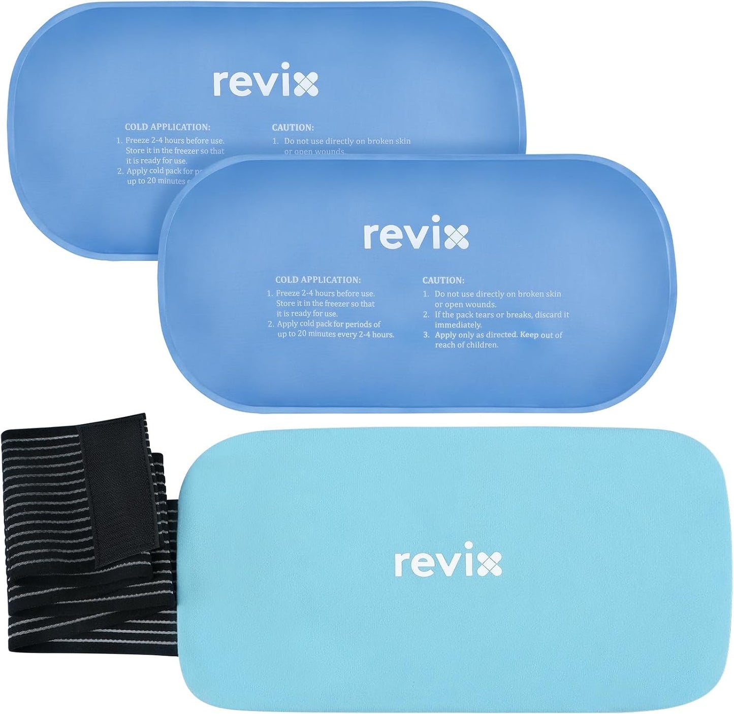 REVIX Ice Packs for Injuries Reusable, 2 Packs Hot and Cold Pack with Adjustable Strap, Flexible Ice Wraps for Joints and Muscle, Rotator Cuff, Back, Knee Discomfort Relief (10" x 5" Blue)