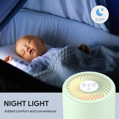 FULMINARE Air Purifiers for Home Bedroom H13 HEPA Air Purifier, 3 Speeds, Timer, 24dB, Small Mini Air Purifier with Night Light, Sage Green