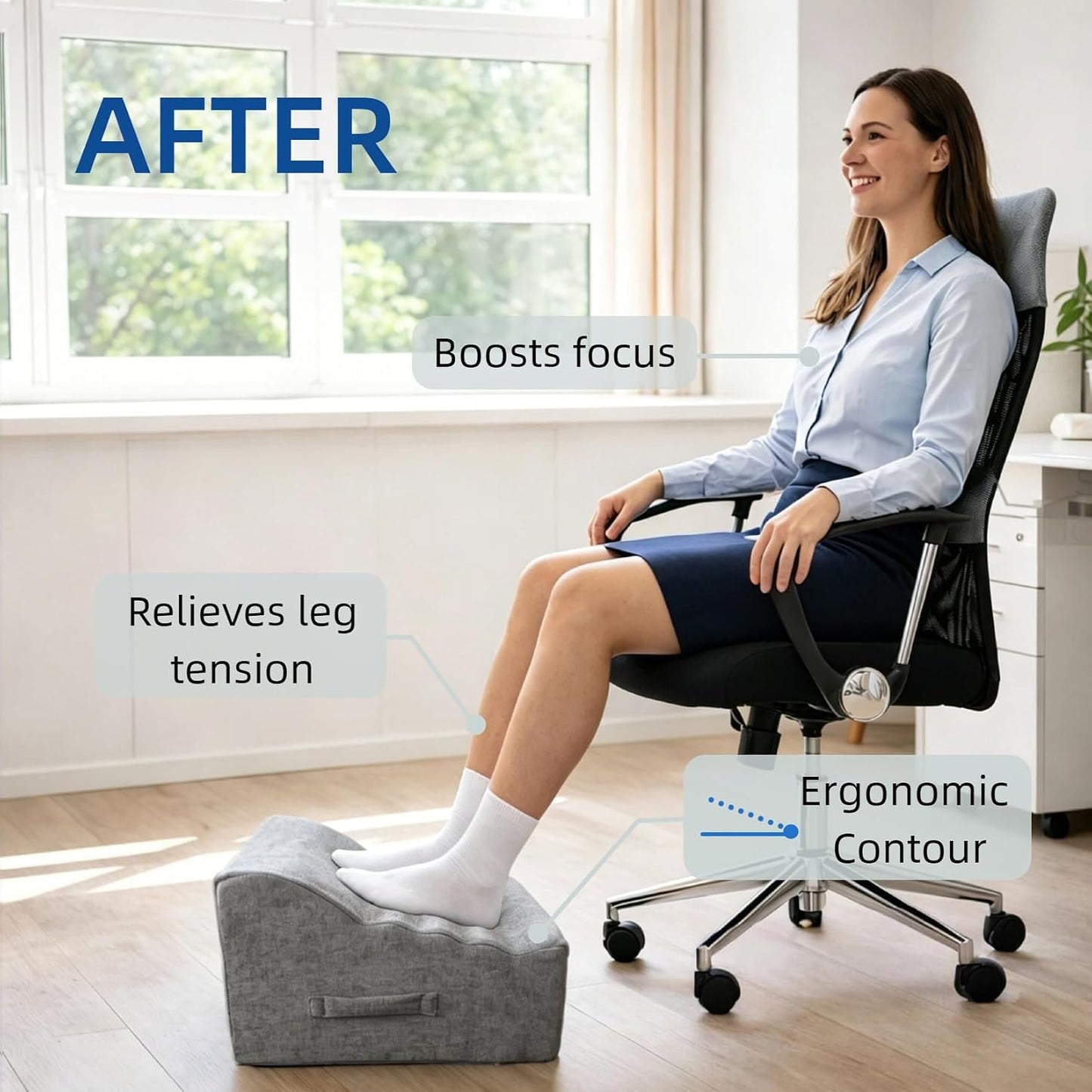 Foot Rest Under Desk, Ergonomic Foot Stool, Comfortable Office Footrest with Curved Design, with Washable Cover for Home and Office, Relieves Leg Pressure (Dark Gray)
