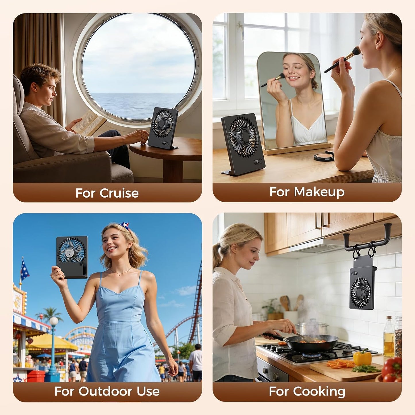 Zuvas Desk Fan Battery Operated Fan Rechargeable 180°Tilt Folding Personal Fan Ultra Quiet Small Portable 3 Speed Adjustable Strong Wind Fan For Office Bedroom Home Desktop Camping (White)