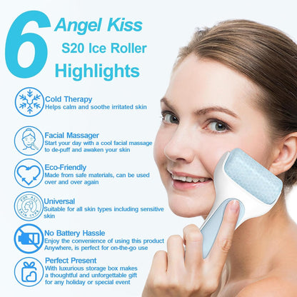 Angel Kiss Ice Roller for Face Eye, Women Gift Idea, Cold Therapy Massager for Reduce Puffiness, Redness, Dark Circles, Tightening Firming, Reduce Wrinkles, Migraine Pain Relief, w/Premium Carry Case