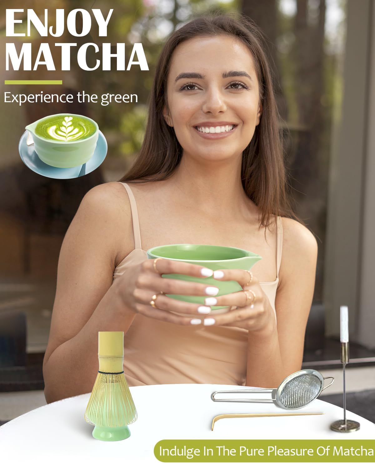 Vaiheng Matcha Whisk Set with Matcha Bowl, Matcha Whisk Holder Matcha Bamboo Whisks, Scoop, Sifter, Mothers Day Gifts for Women Mom Her Girl Friend Home Kitchen Decor Kit for Tea Enthusiasts