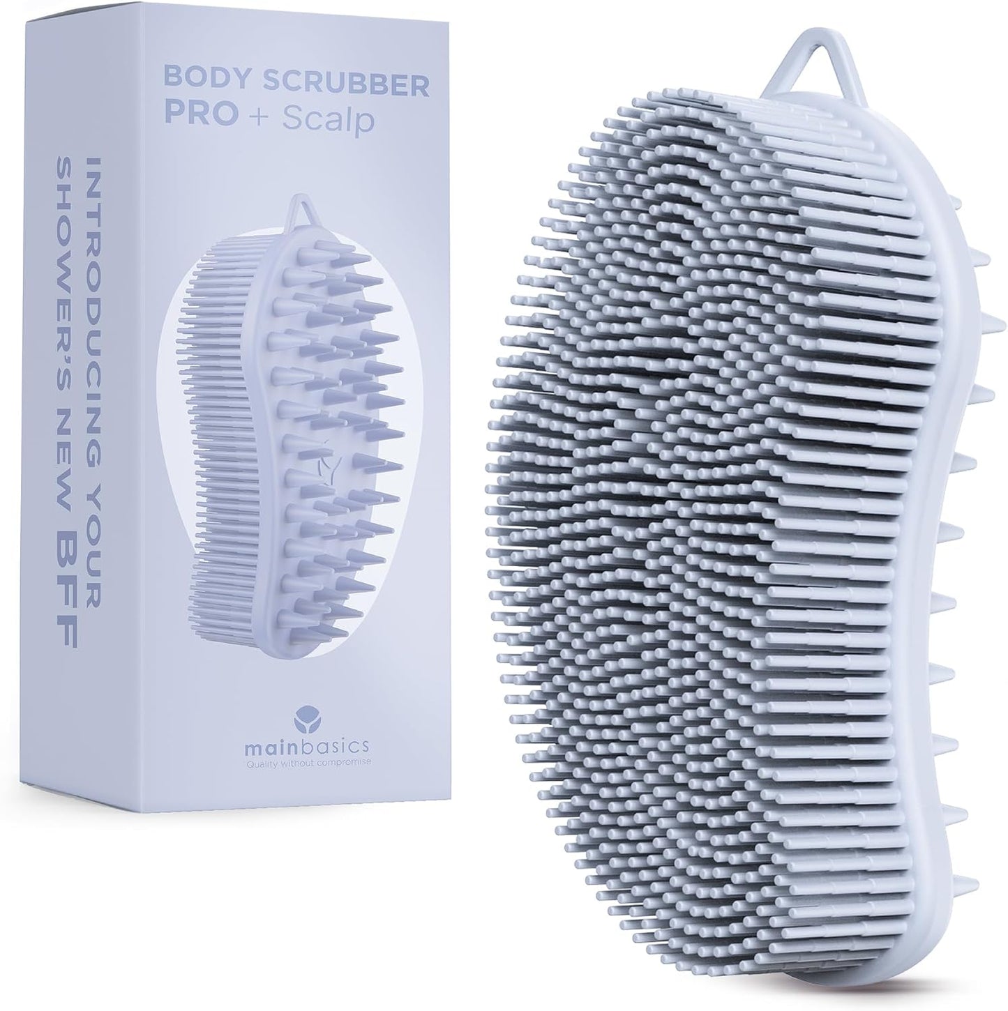 MainBasics Silicone Body Scrubber, Pink, Exfoliate | Dual-Sided, Shower Exfoliator, For Men & Women, Loofah Alternative