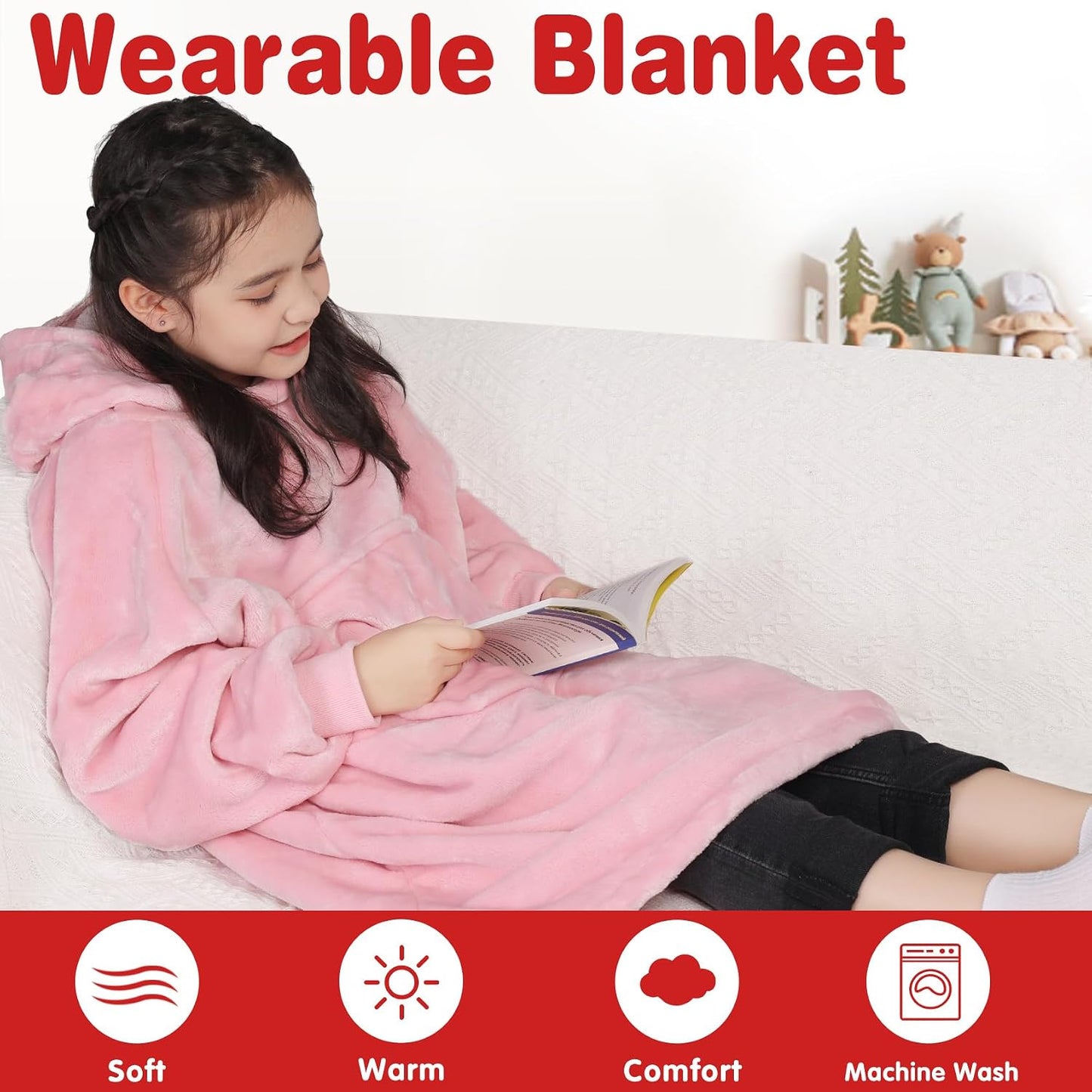 Waitu Wearable Blanket Sweatshirt Gifts for Women and Men, Warm and Cozy Giant Blanket Hoodie, Thick Flannel Blanket with Sleeves and Giant Pocket - Dark Gray