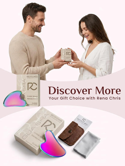 Rena Chris Gua Sha Facial Tools, Stainless Steel Guasha Tool for Acupuncture, Manual Massage Tool for Jawline Sculpting and Puffiness Reducing, Gua Sha Facial Massage Tool, Skin-Care Gift (Silver)