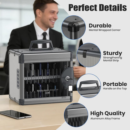 36 Slots Cell Phone Locker for Classroom with Key, Portable Mobile Phone Storage Box with Handle & Charging Hole, Phone Lock Box Wall Mounted for School (Black, 36 Slots)