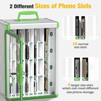 Glosen 24 Slots Cell Phone Locker, Portable Phone Storage Cabinet [Wall Mounted] [Aluminum Alloy] Cellphone Lock Box with Key & Handle for School Classroom Office Exam (Black)