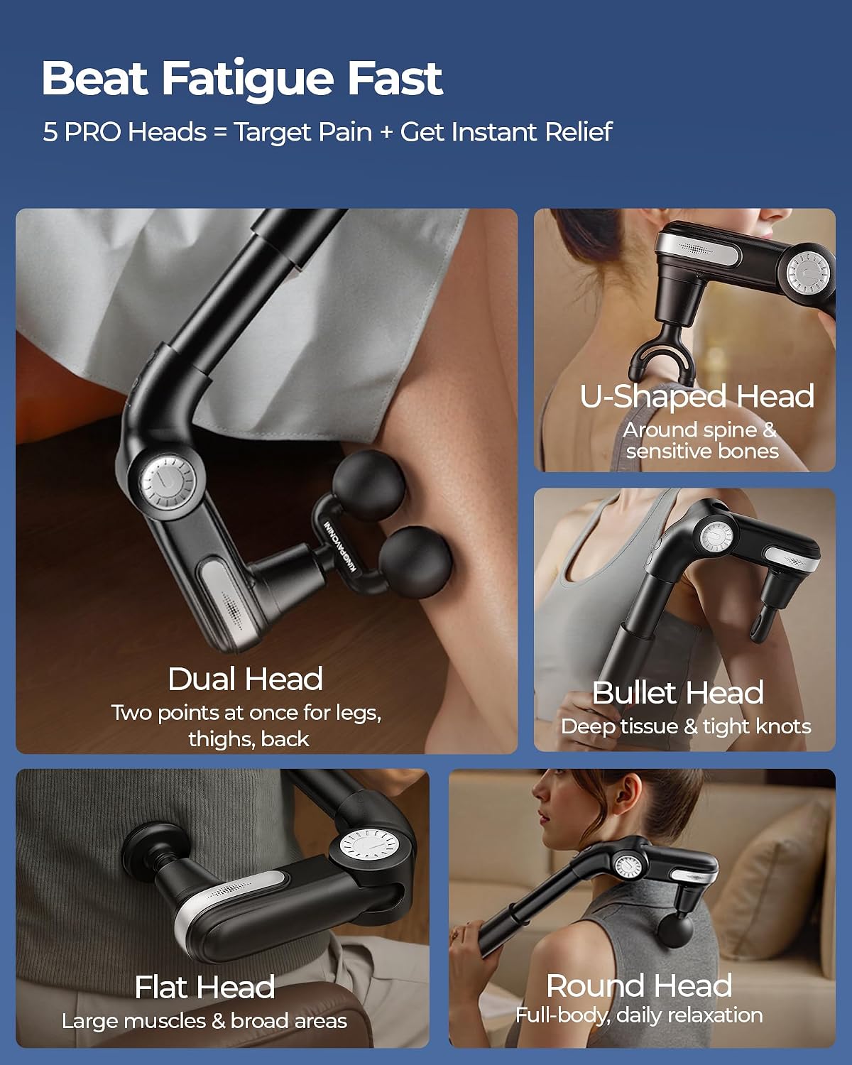 KingPavonini Foldable Massage Gun Deep Tissue, Grey, Model JA-G7