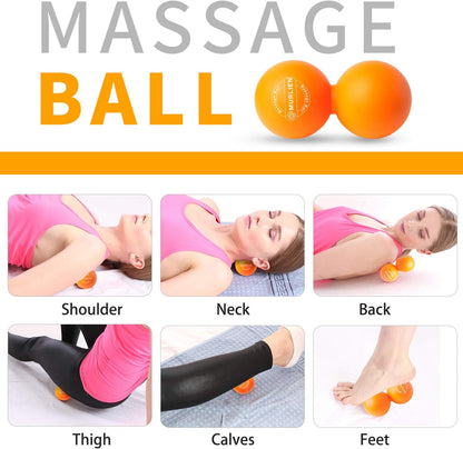 Peanut Massage Ball, Double Lacrosse Ball for Myofascial Release, Trigger Point Therapy, Muscle Relief, Acupoint Massage, Alleviating Neck, Shoulder, Back, Legs, or Muscle Tension - Orange