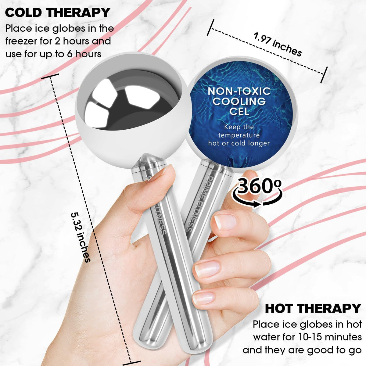Ice Globes for Facials | Unbreakable Steel Cooling Roller | Cryo Sticks for Face | Massager for Face Neck & Eyes | Skin Care for Dark Circles, Puffiness, Wrinkles, Collagen Production (White)