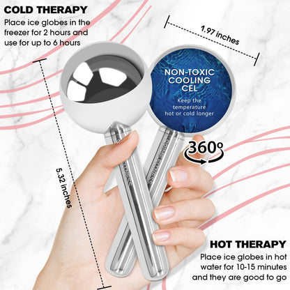 Ice Globes for Facials | Unbreakable Steel Cooling Roller | Cryo Sticks for Face | Massager for Face Neck & Eyes | Skin Care for Dark Circles, Puffiness, Wrinkles, Collagen Production (White)