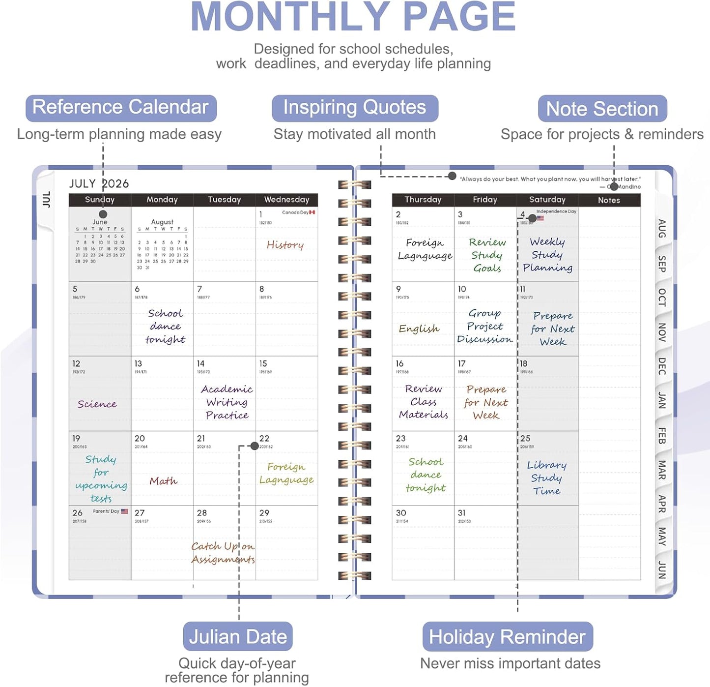 Planner 2026-2027, Weekly and Monthly Calendar Planner, JUL 2026 - JUN 2027 | Academic Year, Daily Agenda Book, A5(6.3'' x 8.5''), Sprial Bound, Inner Pocket, Office School Use
