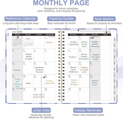 Planner 2026-2027, Weekly and Monthly Calendar Planner, JUL 2026 - JUN 2027 | Academic Year, Daily Agenda Book, A5(6.3'' x 8.5''), Sprial Bound, Inner Pocket, Office School Use