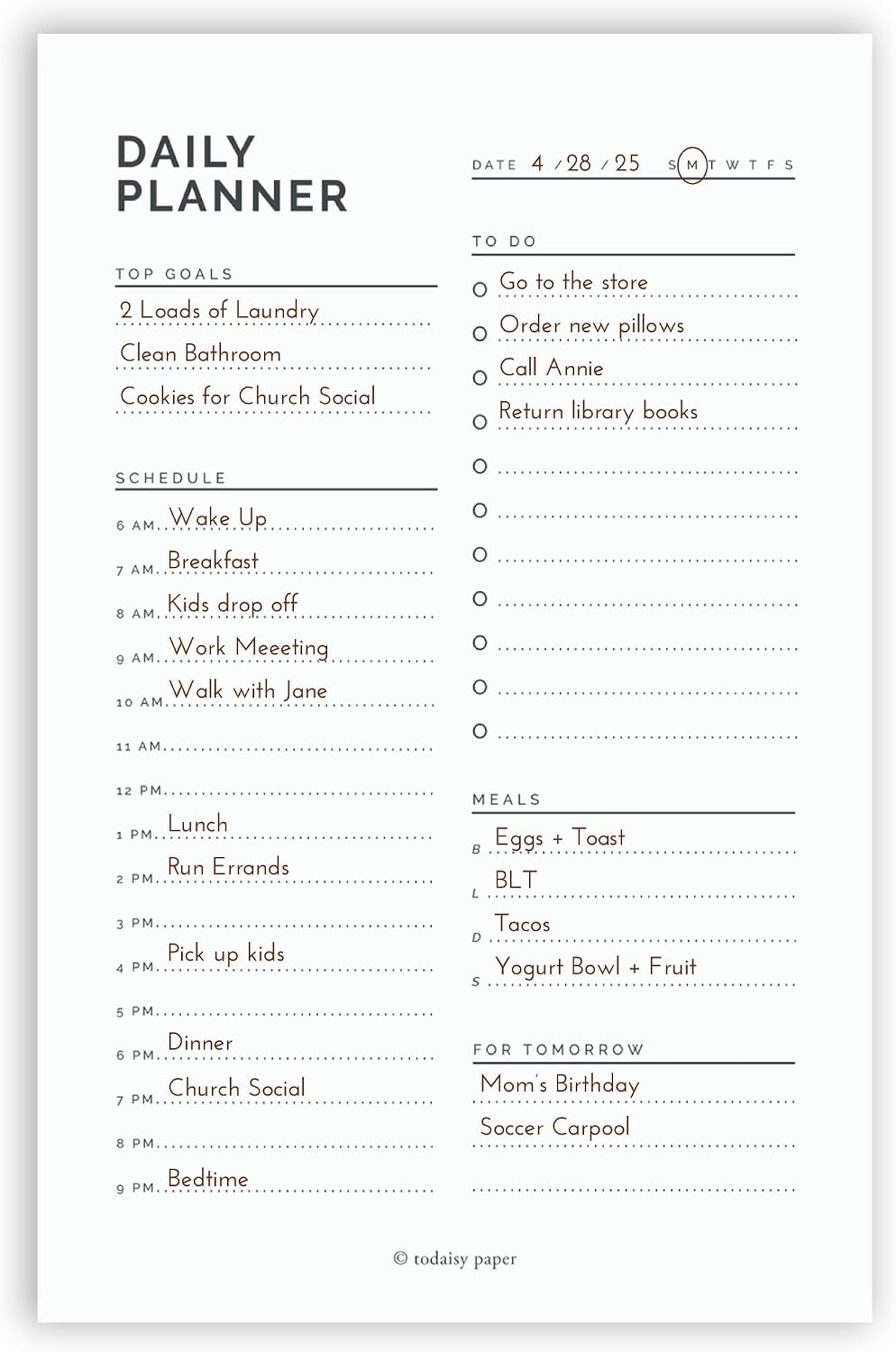 Daily Planner Notepad 5.5" x 8.5" To Do List with Hourly Schedule, Time Block Planning Pad, Desktop To Do List, 50 Sheets by Todaisy Paper