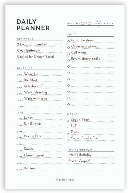 Daily Planner Notepad 5.5" x 8.5" To Do List with Hourly Schedule, Time Block Planning Pad, Desktop To Do List, 50 Sheets by Todaisy Paper