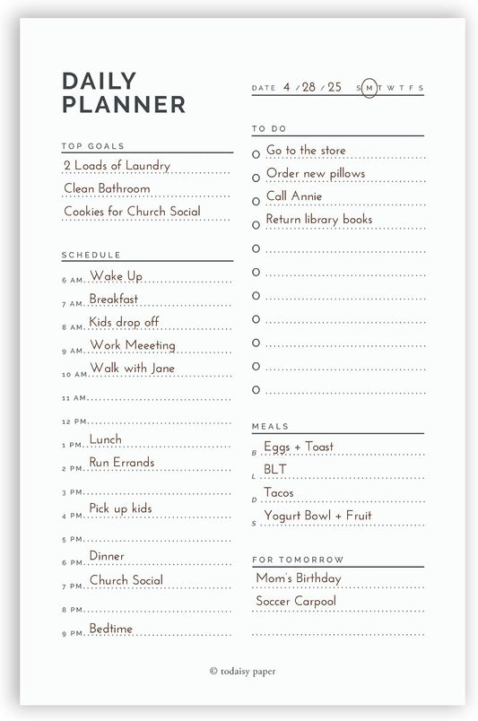 Daily Planner Notepad 5.5" x 8.5" To Do List with Hourly Schedule, Time Block Planning Pad, Desktop To Do List, 50 Sheets by Todaisy Paper