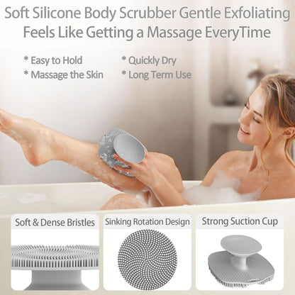 Soft Silicone Body Scrubber, Gentle Like a Hand Exfoliating Your Skin and Build Up Lather Easily, Back Large Suction Cup Easy to Store, Long-Lasting & Deep Clean (Pink)