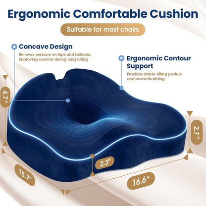 Ergonomic Seat Cushion for Office Chair, Memory Foam Coccyx Cushion for Tailbone Pain Relief, Non-Slip Washable Cover, Pressure Relief Chair Pad for Office, Car, Wheelchair & Home Black