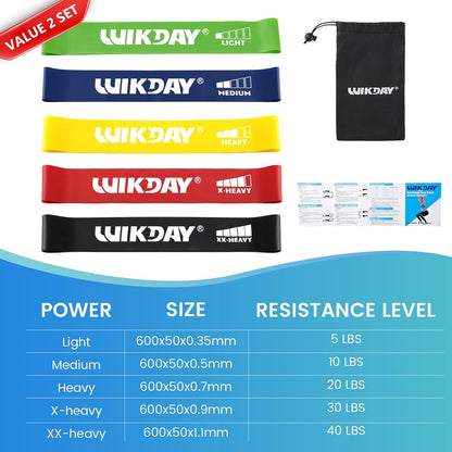 WIKDAY Resistance Bands for Working Out Exercise Loop Bands Workout Bands Set for Men Women Body Stretching, Crossfit Training, Home Workout, Physical Therapy, Booty Legs, Set of 5