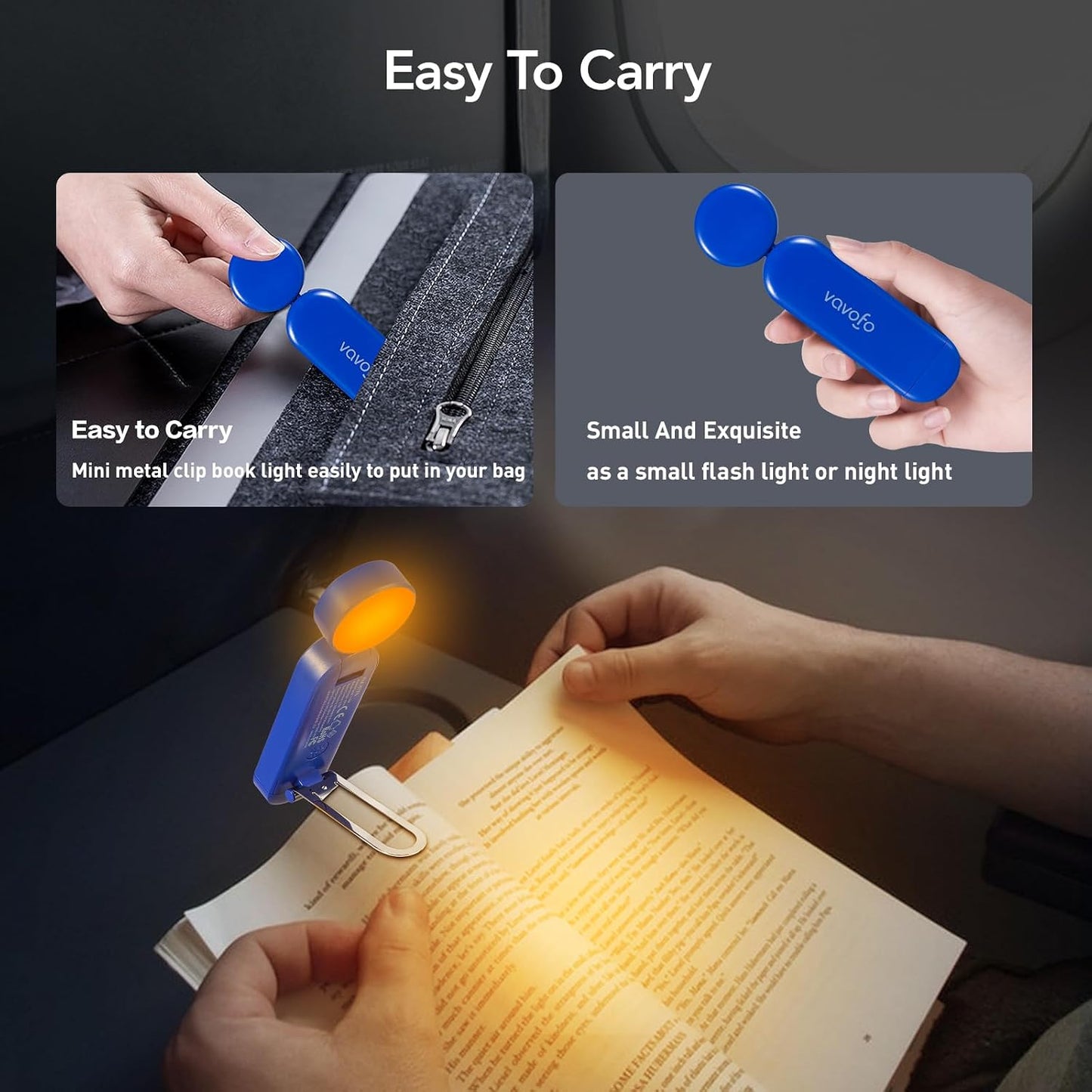 VAVOFO USB Rechargeable Book Light, Blue Light Blocking, Amber Clip-On Bookmark Shaped Reading Light, Eye Care 6 LEDs With 9 Lighting Modes for Bookworms (Grey)
