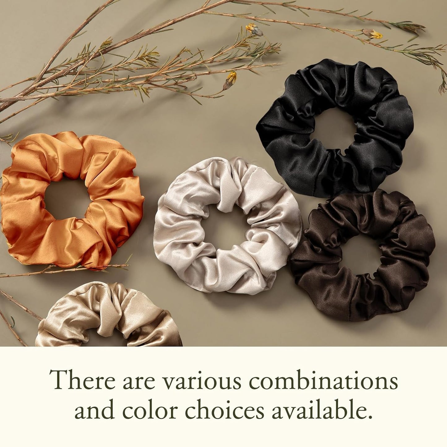 LILYSILK Silk Hair Scrunchies / Ties for Frizz & Breakage Prevention, 100% Mulberry, No Damage, Elastic ponytail Holders, 1Pc, Coffee - Colors A