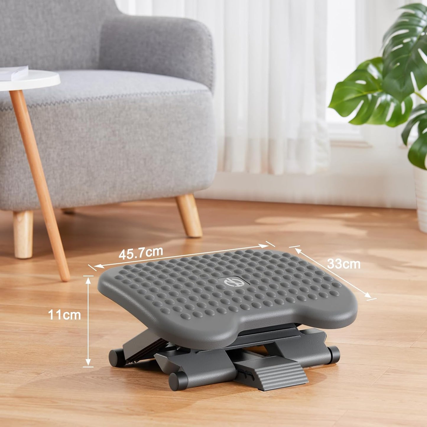HUANUO Adjustable Desk Footrest, Foot Rest for Under Desk at Work with Massage, Adjustable Foot Stool with 3 Height Position & 30 Degree Tilt Angle Adjustment for Home, Office, White