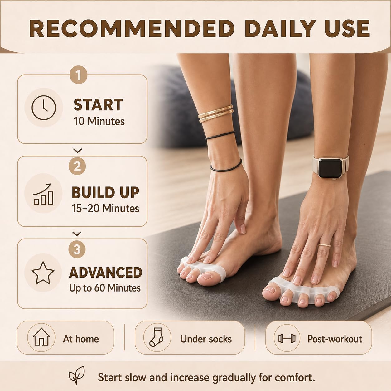 Awesome Toes Spacers & Separators, Fast Pain Relief from Hammertoe & Bunions, Two Pairs in Stylish Wooden Box, Latex-Free Rubber Toe Stretchers Used for Walking, Running & Yoga Practice