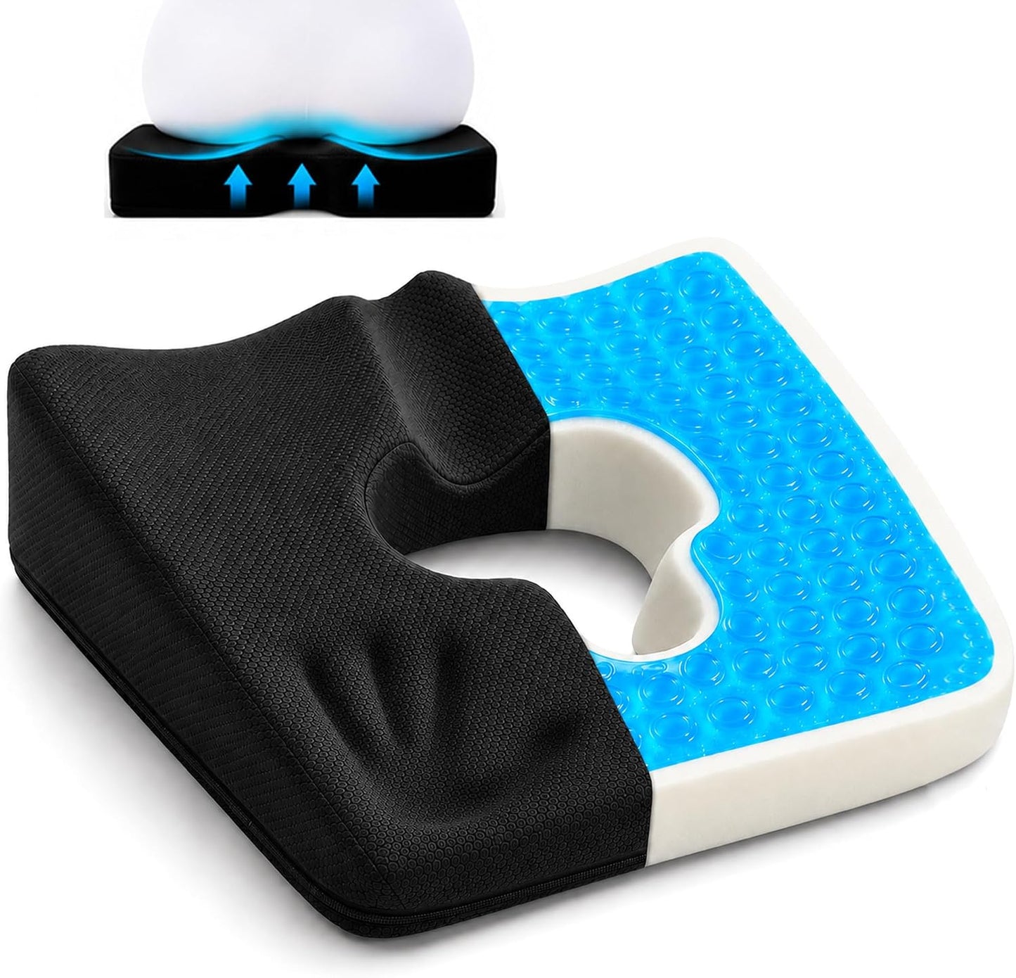 Gel Wheelchair Seat Cushion,Bed Sore Cushions for Butt,Gel Cushion for Pressure Relief,Donut Pillow for Tailbone Pain Relief,Sciatica,Coccyx,hemorrhoid Pillow,Cushion for Office Chair(Blue)