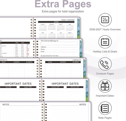 Planner 2026-2027, Weekly and Monthly Calendar Planner, JUL 2026 - JUN 2027 | A5(6.3'' x 8.5''), Hardcover, Agenda Book, Sprial Bound, Inner Pocket, Office and School Use