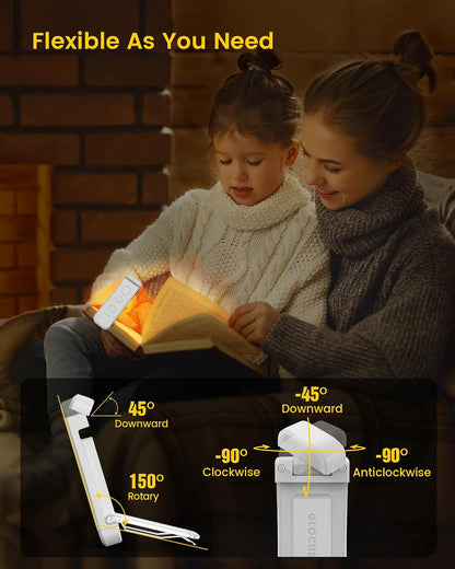 Glocusent USB Rechargeable Book Light, Portable Clip-on LED Reading Light