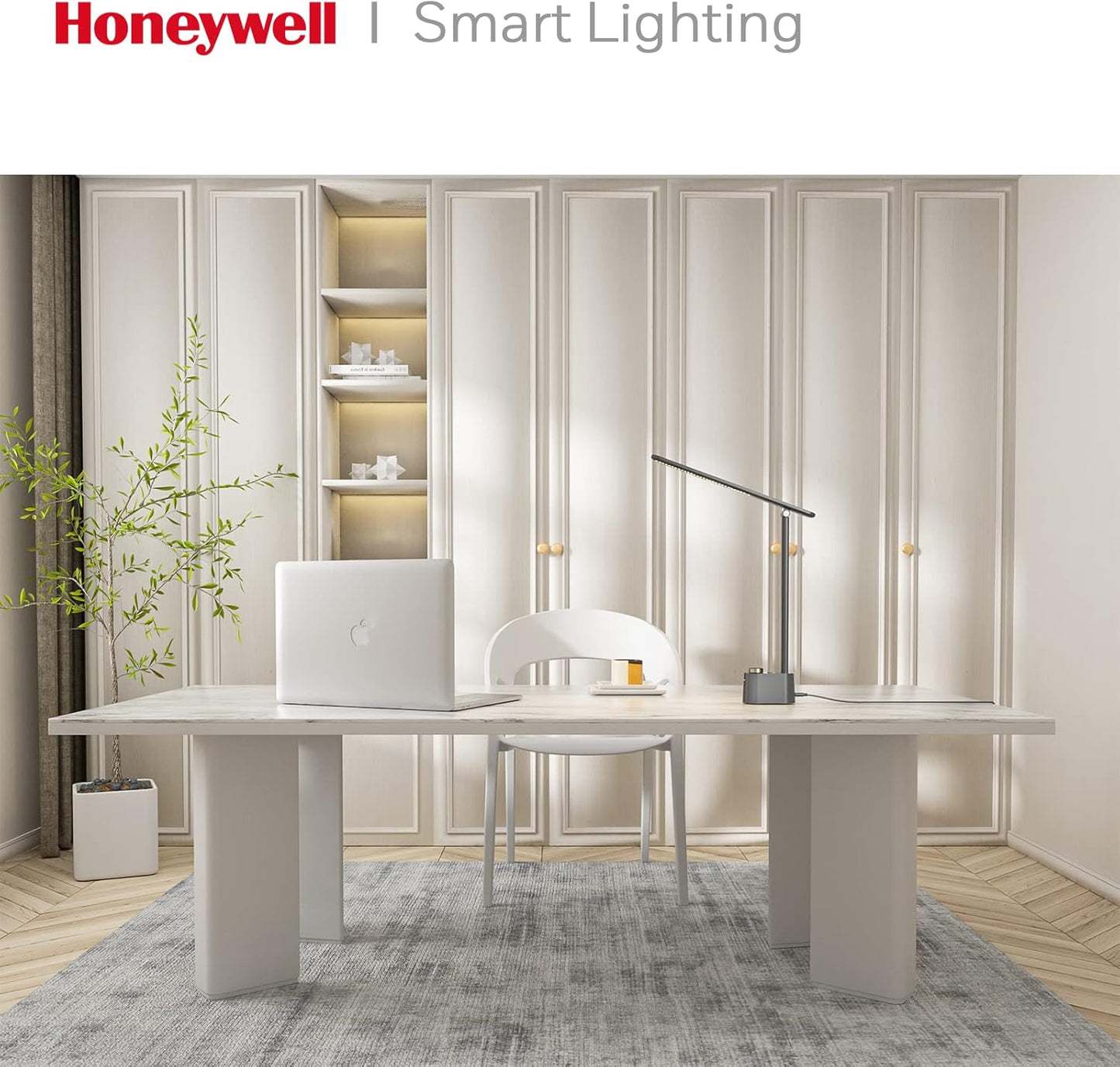 Honeywell Sunturalux™ LED Desk Lamp with USB Charging Ports HWT-H01 - Stepless Dimmable Eye Caring Desk Light for Home Office Bedroom Bedside College Dorm, Foldable Table Lamp Reading Lamp Black