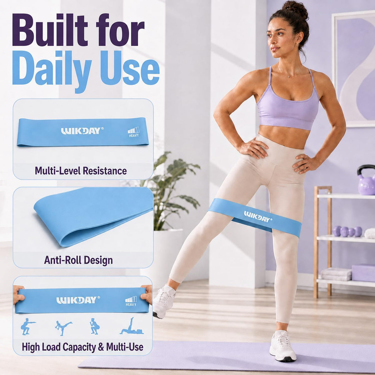 WIKDAY Resistance Bands for Working Out Exercise Loop Bands Workout Bands Set for Men Women Body Stretching, Crossfit Training, Home Workout, Physical Therapy, Booty Legs, Set of 5