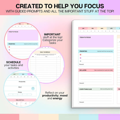 ADHD Daily Planner Notepad for Neurodivergent Adults - Productivity Daily Planner Desk Pad & Task Management to Stay Organized and Focused Note Pad (Rainbow, A4 Portrait)