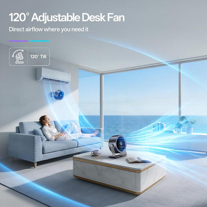 USB Desk Fan for Bedroom: 100 Speeds Digital Display Quiet Portable Fan with Turbo Airflow, 120° Rotating Small Rechargeable Battery Desktop & Wall-Mounted Fans for Bedroom Home Office