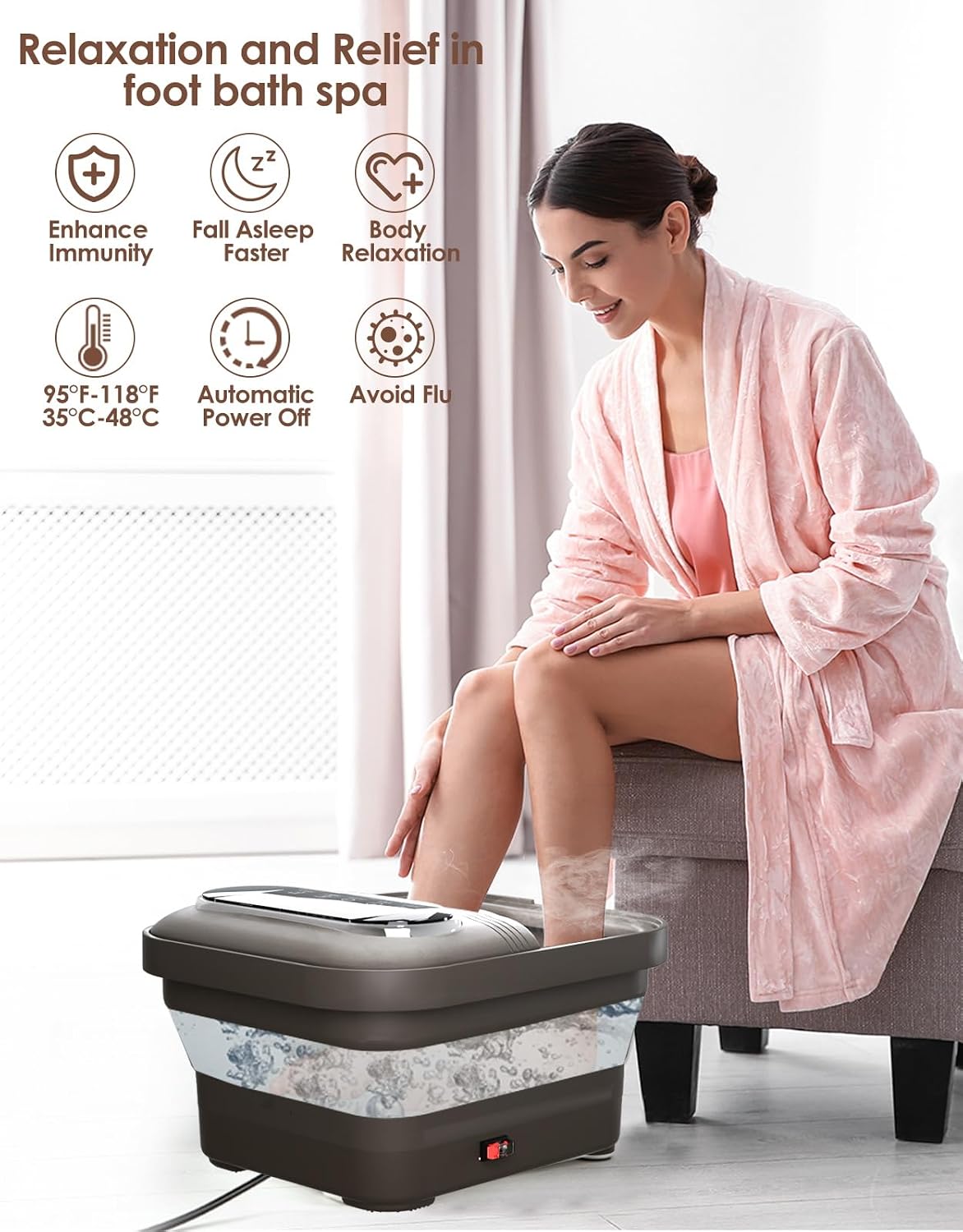 OOAMBB Collapsible Foot Spa with Heat, Bubble and Temp Control, Foot Bath Massager with XL Touch Screen and Massage Rollers, Foot Soaking Tub, Pedicure Foot spa for Stress Relief (Grey)