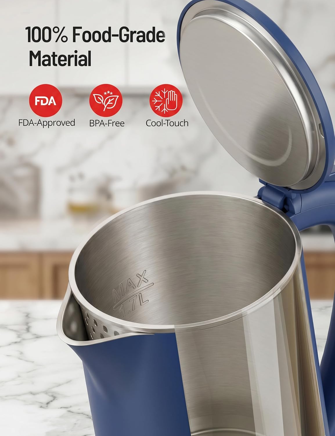Electric Kettle Temperature Control, 1.7L Large Electric Tea Kettle, 4H Keep Warm Hot Water Boiler with 6 Presets, LED Screen Electric Kettles for Boiling Water, Boil-Dry Protection, BPA Free