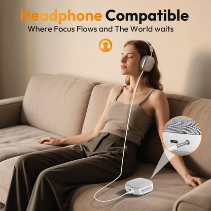 Portable Sound Machine for Travel, White Noise Sound Machine for Sleeping, 52-Hour Lasting Mini Noise Machine with 21 Quality Non-looping Sounds, Headphone Jack, Memory, Timer for Adults,Hotel (White)