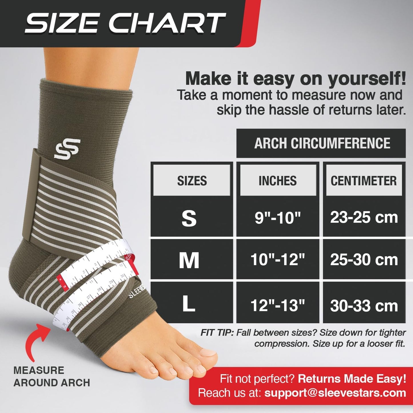 Sleeve Stars Ankle Brace for Women & Men, Ankle Wrap for Sprain, Compression Sleeve for Plantar Fasciitis Relief, Easy Customizable Support: w/ Removable Strap (Single/M:10"-12"/Black)